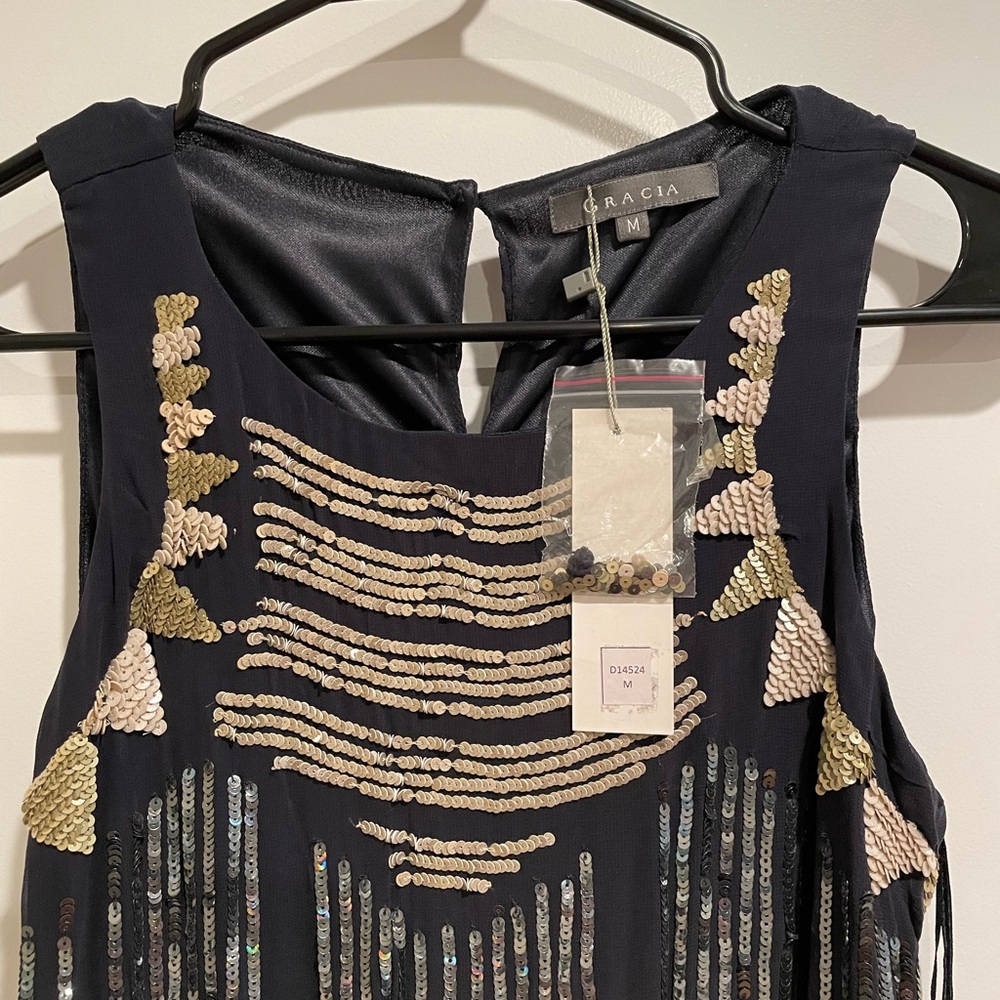 NWT Gracia Sequined Sparkle Navy Blue Mini Dress Sleeveless M - Picture 15 of 15